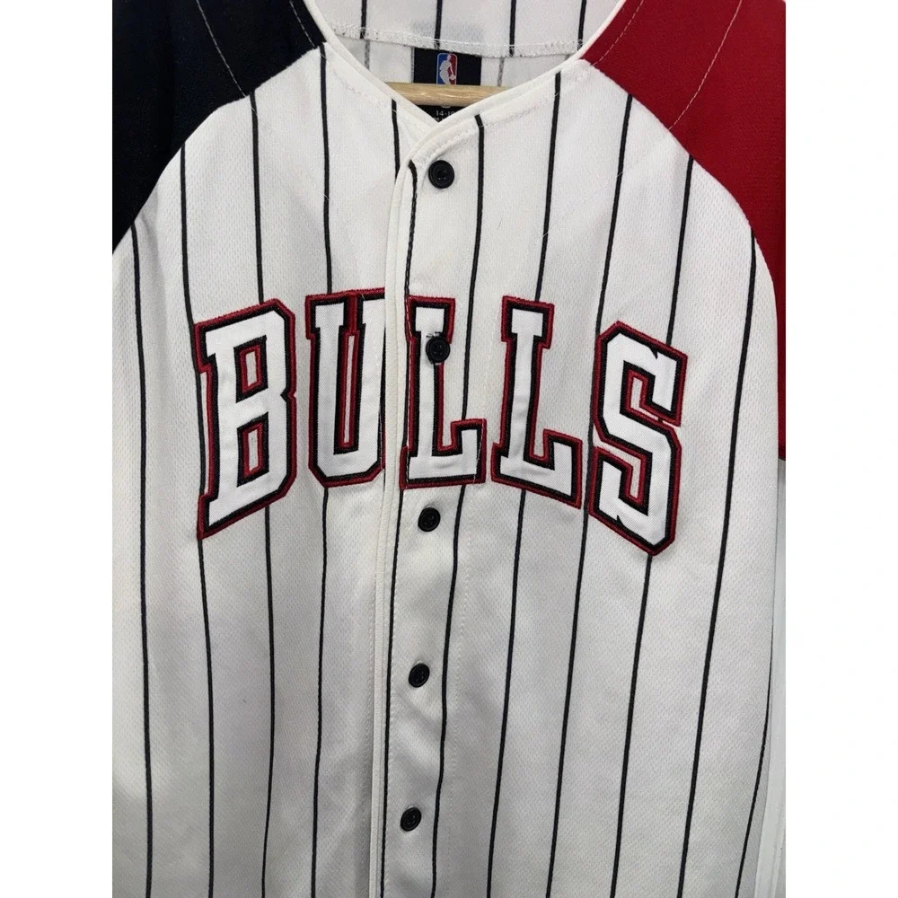 NBA‎ Chicago Bulls Baseball Jersey Youth L 14-16 Pinstripe Colorblock UNK Icer